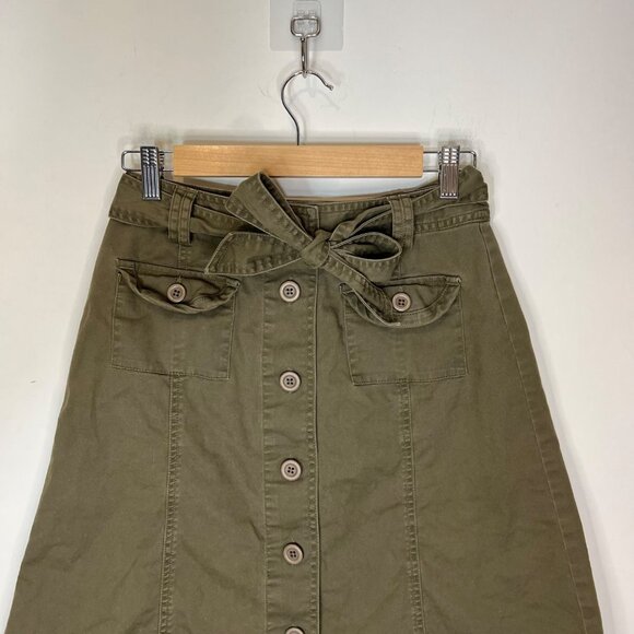 Talbots Stretch Skirt Green Button Front Tie Waist Belt‎ Size 2 - Picture 3 of 10
